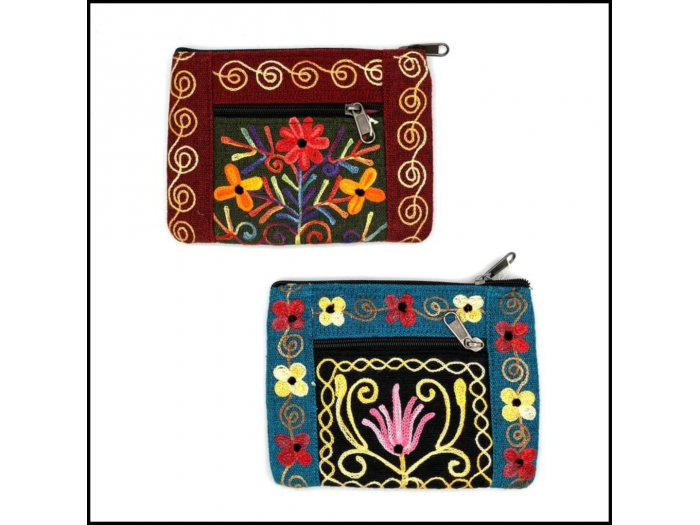Embroidered Floral Double Zip Pouch