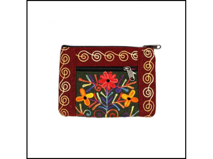 Embroidered Floral Double Zip Pouch