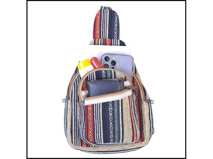 Blue Multi Striped Crossbody Sling Bag