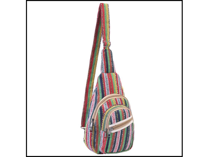 Red Multi Striped Crossbody Sling Bag 