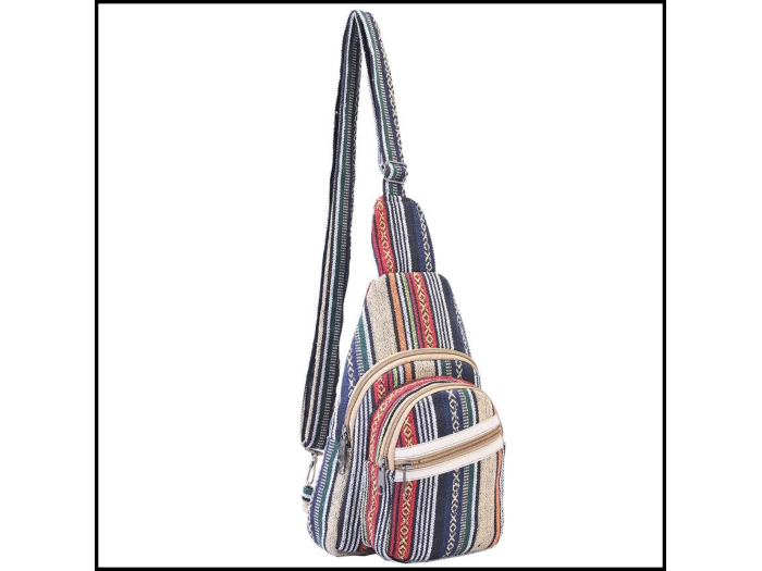 Blue Multi Striped Crossbody Sling Bag