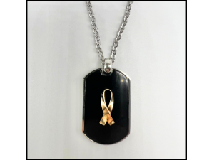18K Gold AIDS Ribbon Dog Tag Necklace